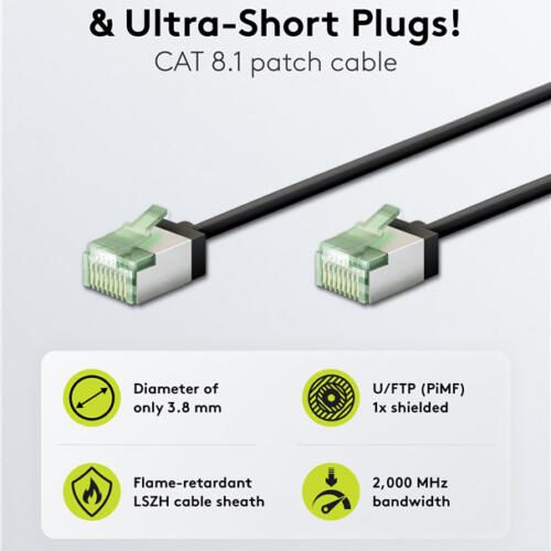 GOOBAY καλώδιο δικτύου 74356, CAT 8.1 U/FTP, ultra slim, copper, 40Gbps, 5m, μαύρο