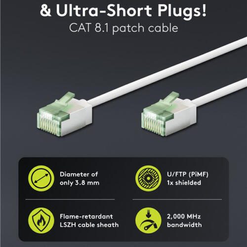 GOOBAY καλώδιο δικτύου 74358, CAT 8.1 U/FTP, ultra slim, copper, 40Gbps, 0.25m, λευκό