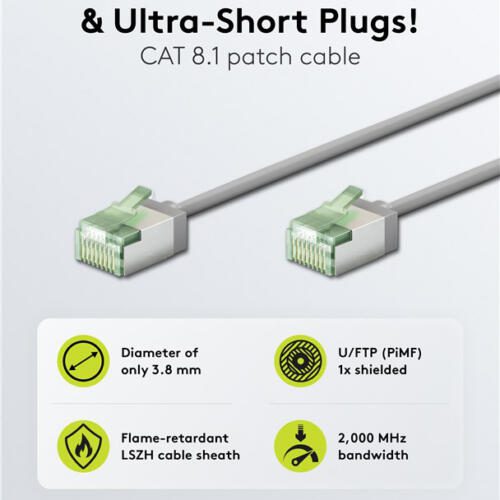GOOBAY καλώδιο δικτύου 74347, CAT 8.1 U/FTP, ultra slim, copper, 40Gbps, 2m, γκρι
